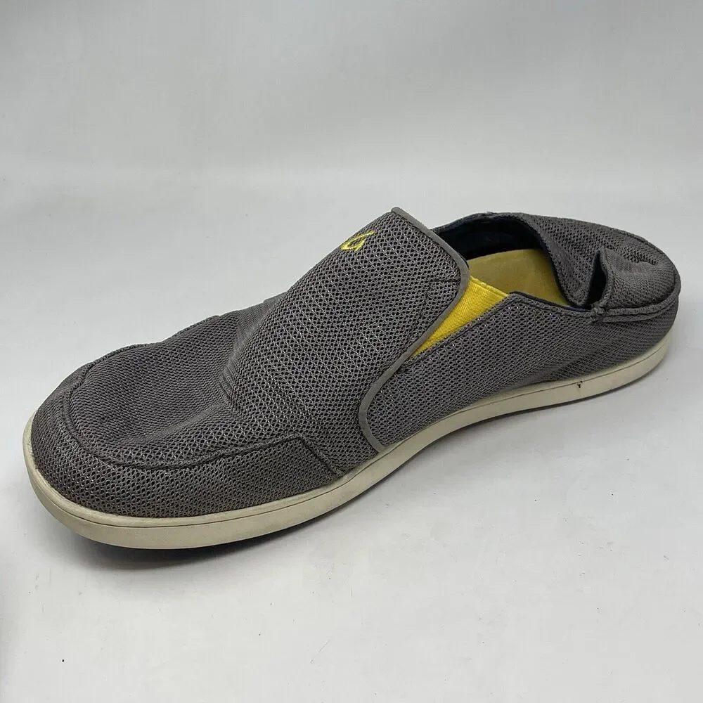 OluKai Nohea Mesh Shoes Mens 11.5 Gray Yellow Slip On Casual Comfort Sneakers